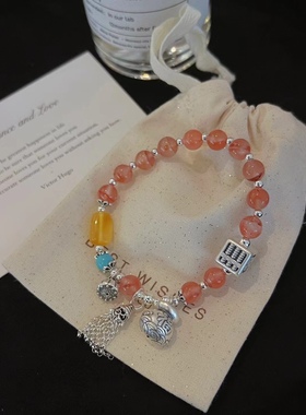 S925银纯银红玛瑙招财平安手链生日新年圣诞礼物送礼盒礼袋顺丰12