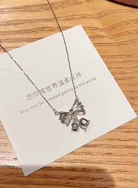 S925银铃兰花蝴蝶结项链情侣生日礼物不褪色送礼盒礼袋顺丰7
