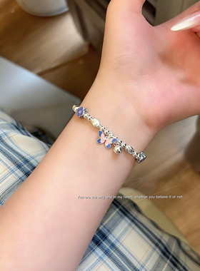 S925银法郎荷花蝴蝶结手链不褪色纪念情人七夕礼物送礼盒顺丰7