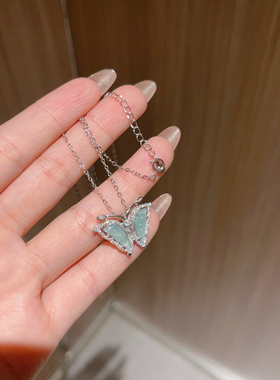 S925银新款翡翠蝴蝶银项链送礼盒礼袋圣诞新年春节礼物顺丰12