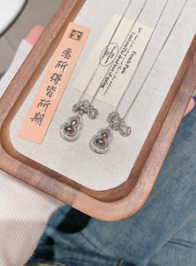 S925银纯银葫芦福牌银项链不褪色女神节送礼盒礼袋顺丰包邮3