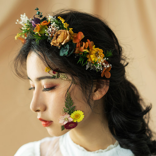 手工森女系干花花环新娘头饰永生花发饰度假旅拍配饰影楼拍照道具 - 图0