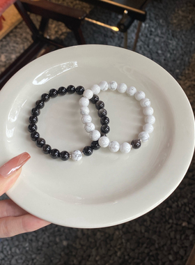 天然银曜石白松石情侣手串可水洗小众设计情人节礼物手链她屿