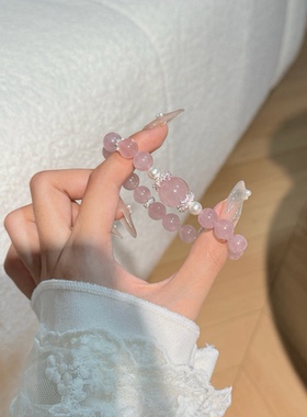2025天然粉水晶手链贝珠紫幽灵水晶草莓晶貔貅手串手饰礼物她屿