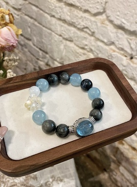 七夕礼物天然海蓝宝手链女灰月光粉水晶招财招桃花旺财高级感手串