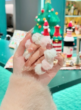 白红水晶毛绒手串圣诞节手串女古风款百搭冬季爆款平衡桃花水晶