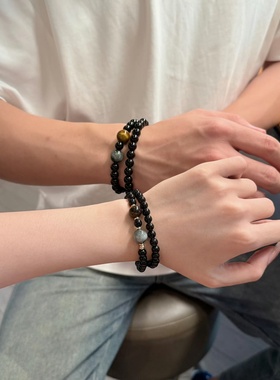 星际一对黑玛瑙手串女款情侣情人节七夕送女友男友生日礼物百搭