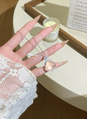天然高冰粉水晶佛公项链S925银锁骨链高级感生日礼物饰品女吊坠