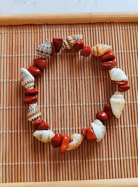 欧美跨境亚马逊爆款天然碎石紫晶粉晶草莓晶海螺贝壳手链直播批发