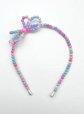 粉色儿童珍珠发箍女可爱发饰女童公主甜美气质侧边蝴蝶结发卡头箍