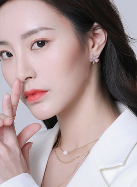 韩版新款猫眼石四叶草耳钉手链项链套装时尚森系学生闺蜜生日礼物