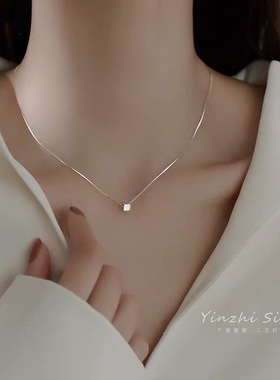 项链上新简约清新手工素几何方块吊坠设计感短项链锁骨链女