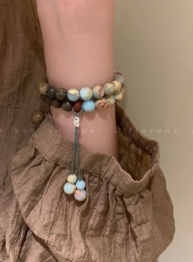 寿山绿檀木拼接手串女中国风禅意木质手链男复古民族风盘玩手饰