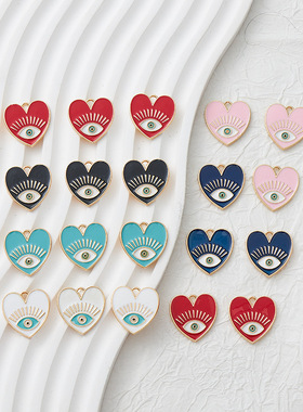 秋季新款心形滴油吊坠爱心恶魔之眼手工DIY饰品配件不锈钢配饰