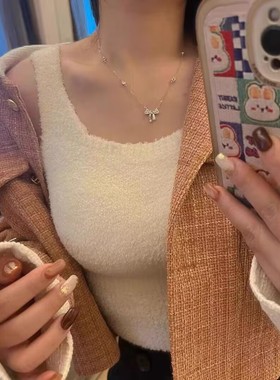 王者联名妲己粉钻爱心项链女简约轻奢甜美蝴蝶结送女友闺蜜锁骨