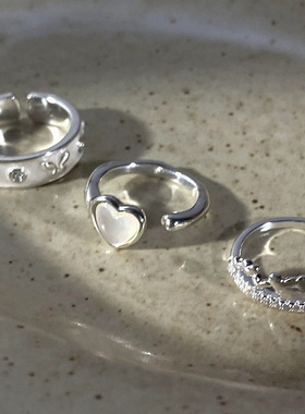 爱心贝壳戒指ins小众气质闺蜜情侣对戒女高级感开口可调节指环潮