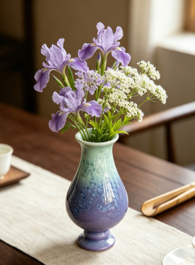 迷你窑变结晶釉陶瓷小花瓶 新中式茶席桌面插花花器