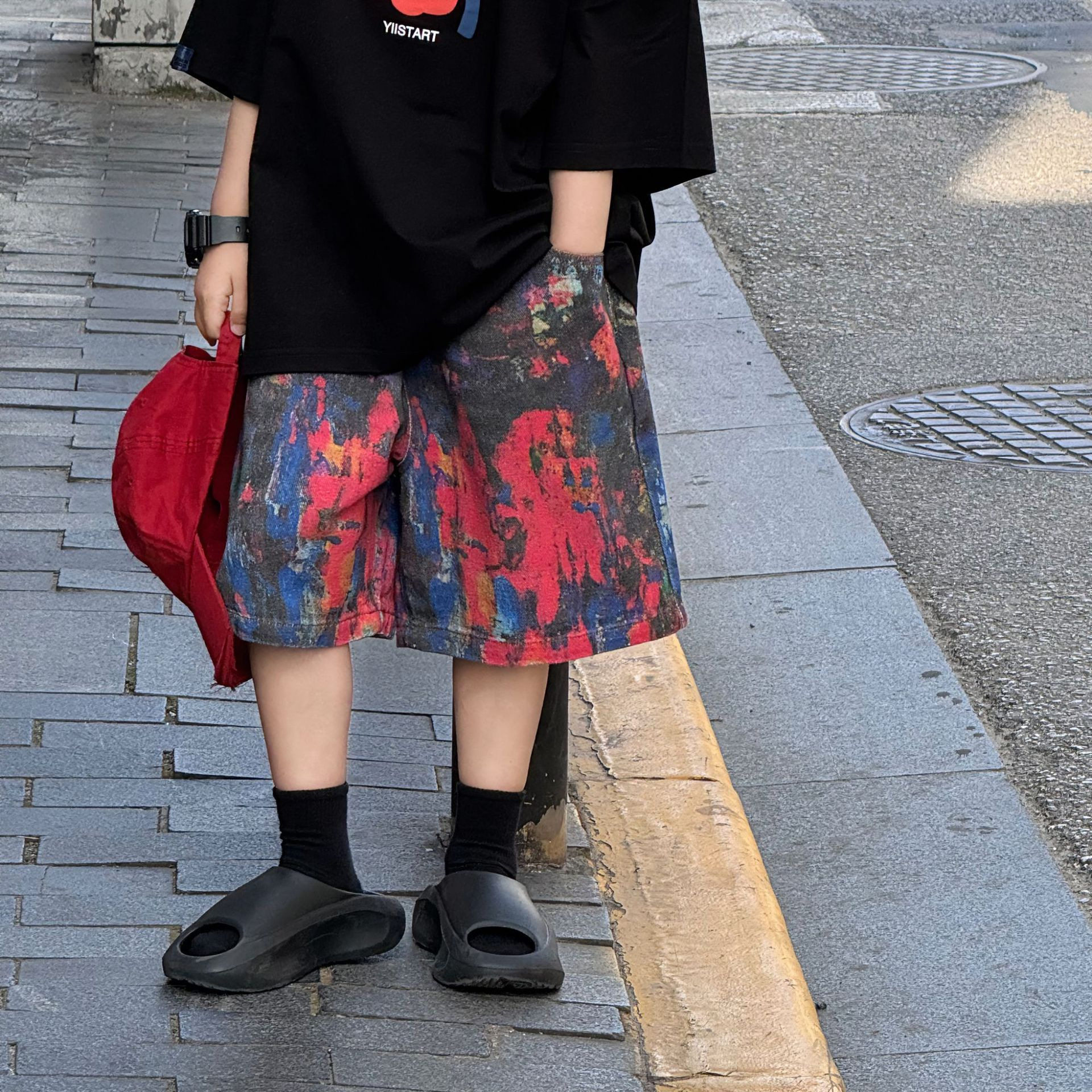 小杰家夏季新款儿童水洗彩色油画短裤男童时尚洋气薄款休闲裤,淘宝优惠券,粉丝福利购,淘宝优惠卷