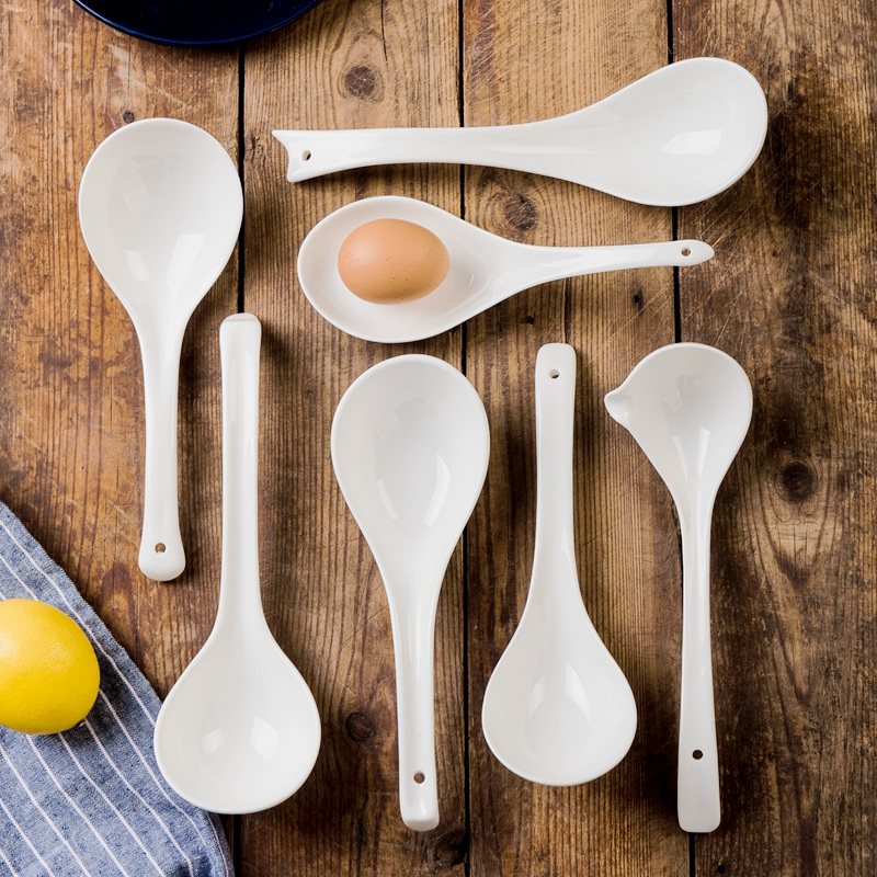 梓宁骨瓷小勺子家用纯白陶瓷长柄咖啡汤匙粥勺中调羹大汤勺小饭勺,淘宝优惠券,粉丝福利购,淘宝优惠卷
