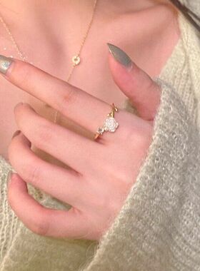 荆棘山茶花开口戒指女甜美少女心个性姐妹玫瑰花朵可调节闺蜜对戒