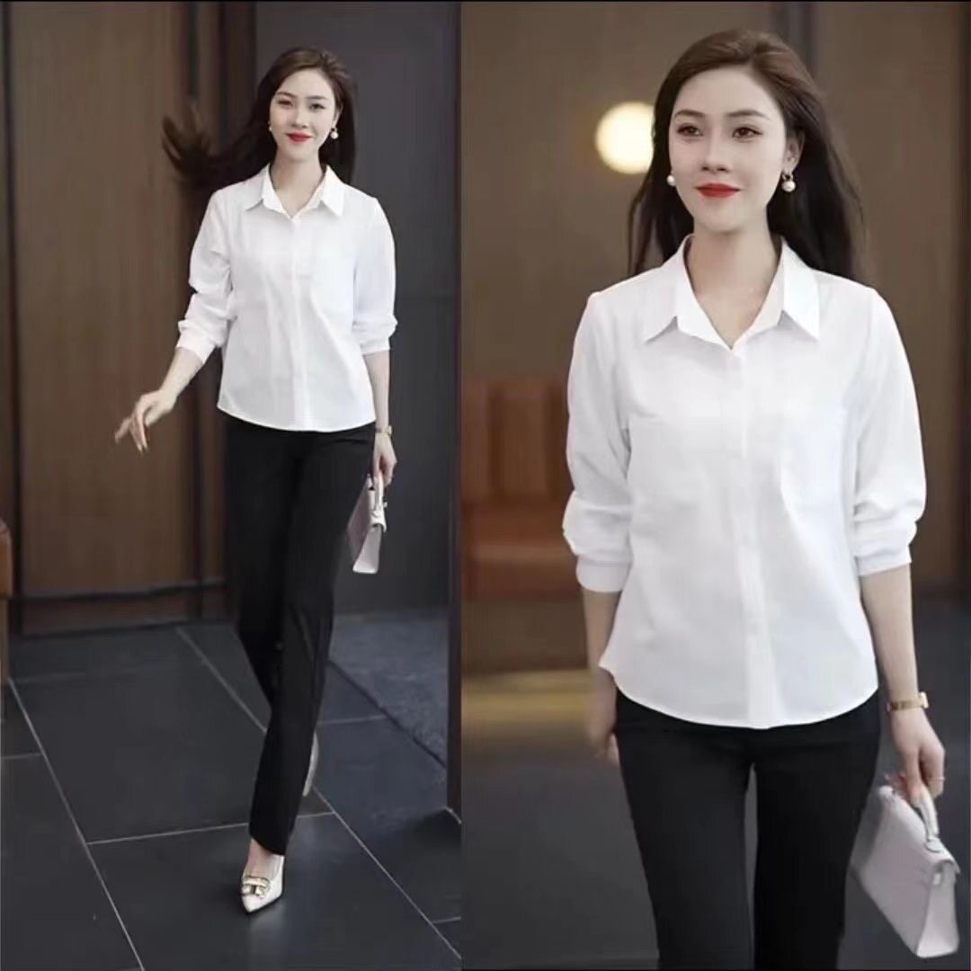 小个子时尚长袖白衬衫女士遮肚显瘦上衣2025春秋新款气质休闲衬衣
