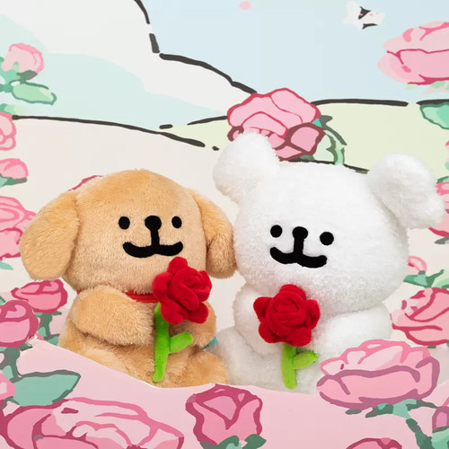 韩国Maltese线条小狗玫瑰花情人节毛绒公仔可爱卡通玩偶生日礼物 - 图0