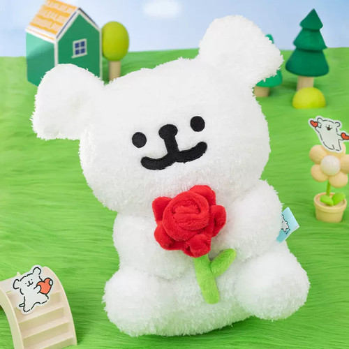 韩国Maltese线条小狗玫瑰花情人节毛绒公仔可爱卡通玩偶生日礼物 - 图2