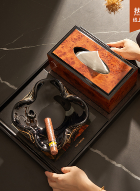 样板间轻奢风长方形金属马毛托盘