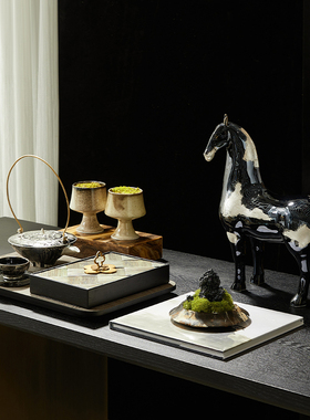 新中式陶瓷唐马摆件别墅样板间