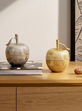 中古艺术苹果金属香薰烛台装饰罐