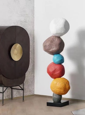 现代简约抽象彩色石头雕塑创意家居客厅橱窗艺术装置落地装饰摆件