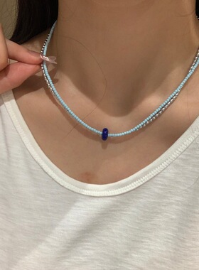 CHIC简约双层蓝色串珠项链女