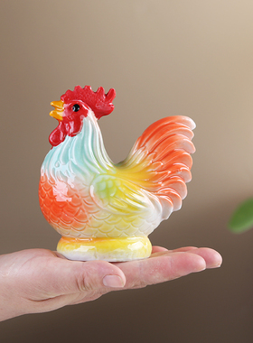 十二生肖风水摆件陶瓷仿真公鸡家居工艺品客厅过道玄关电视柜装饰