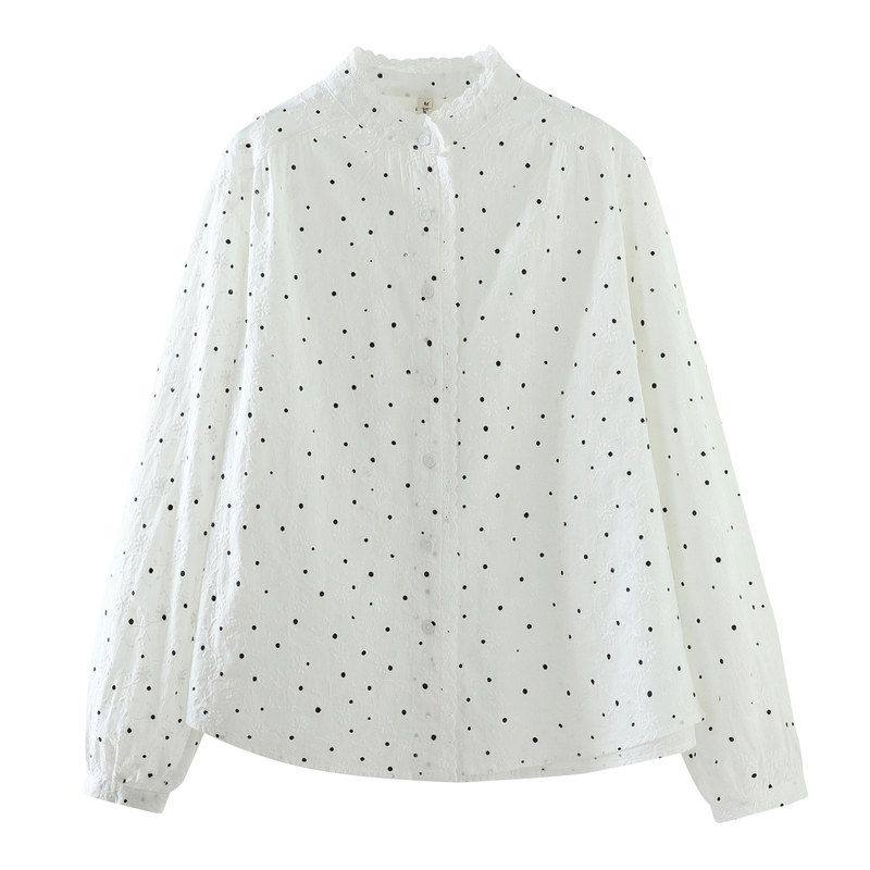 气质花边波点提花立领长袖衬衫女2026春季新款宽松休闲衬衣上衣,淘宝优惠券,粉丝福利购,淘宝优惠卷