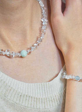 项链白水晶薄荷曼波锁骨链