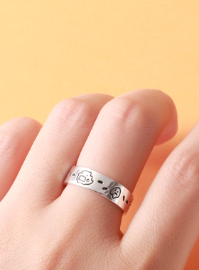 纯银吃掉烦恼的小怪兽开口宽戒指