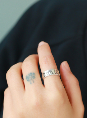 男女纯银小怪兽宽戒指开口指环