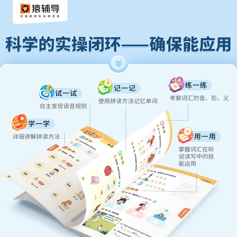 2024版猿辅导英语1000词速记背单词大全一二三四五六年级小学准备词汇书思维导图手册快速记忆本分类记背卡片自然拼读天天练