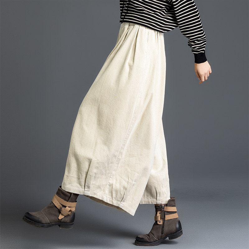 灯芯绒秋冬新款松紧腰胖mm阔腿裤 阿玛杰斯温休闲裤