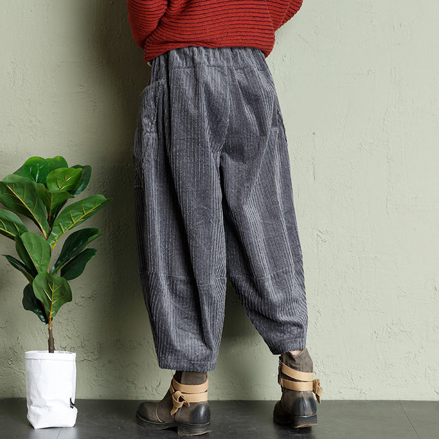 Three-quarter autumn and winter new style corduroy fat mm corduroy pants