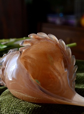 芙蓉粉珠光海螺手工玻璃果斗摆件