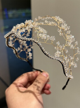 复古法式重工轻奢水晶发饰编织网