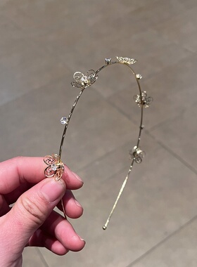 新款时尚新款水钻蝴蝶结发箍镶锆石双层头箍压发镂空蝴蝶潮人发饰