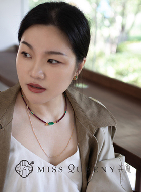MissQueeny其微|东方韵味天然红宝石绿翡翠项链国风精致高级纯银