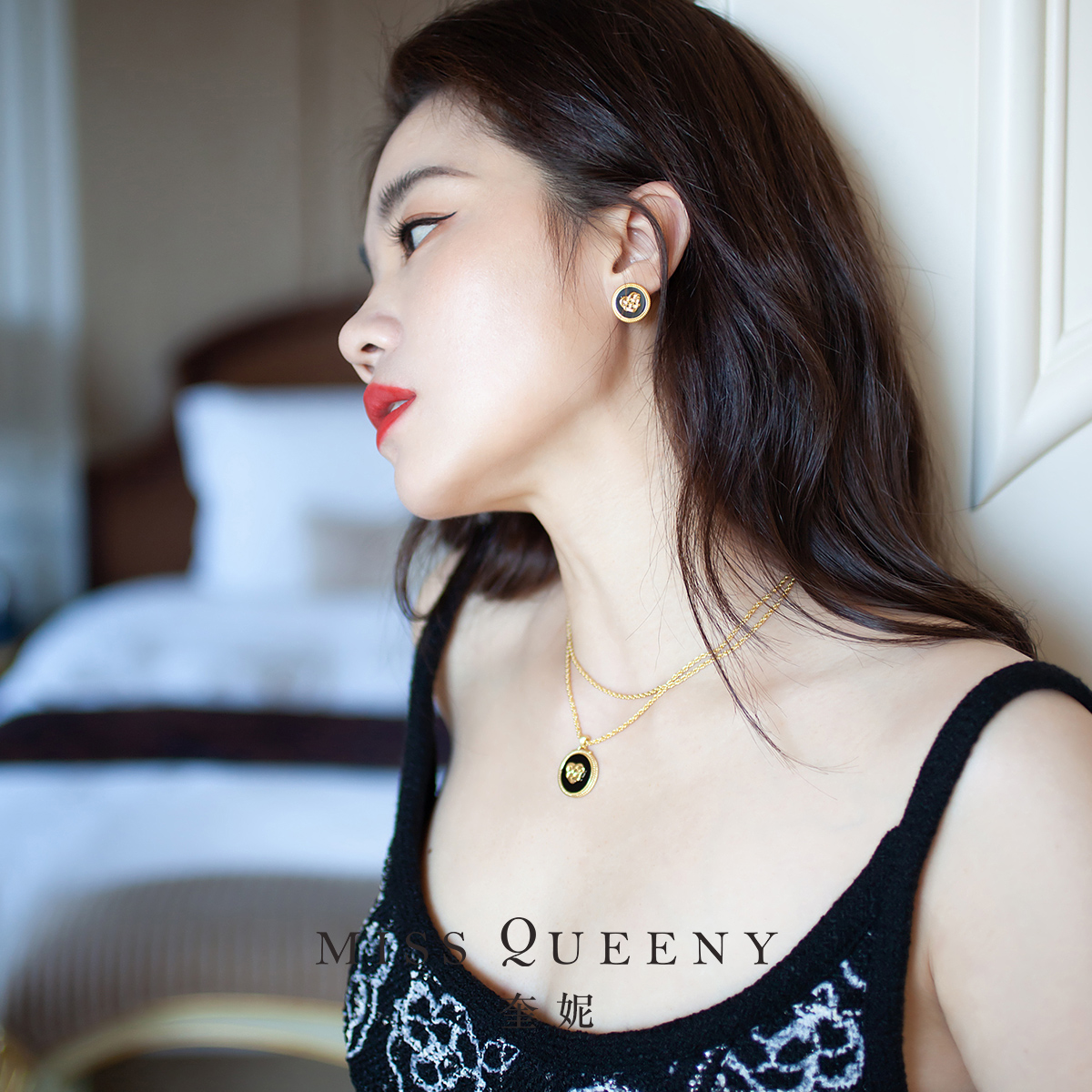 MissQueeny奎妮小姐|西西里Sicilia黑玛瑙圆币耳钉女复古vintage-图0