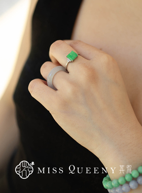 MissQueeny其微|翡翠戒指银镀金锆石简约气质缅料小众国风高级感