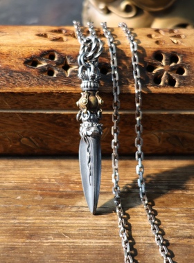 纯银【瑞兽降魔杵】吊坠 套链 国风设计款 做工细 黄色部分可旋转