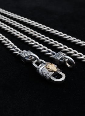 纯银【金蛇坦克】项链 设计款链条做工精细 金色蛟龙部分为18k金