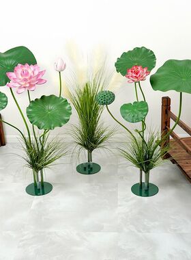 仿真花荷花荷叶水池装饰造景布置