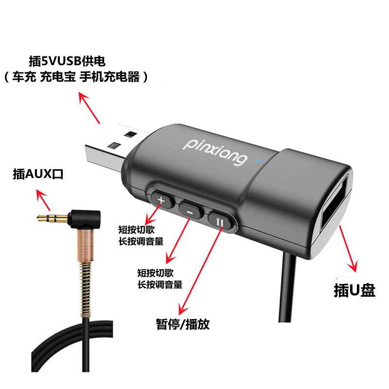 车载aux转插u盘音频线车用AUX3.5mm转USB母头转接线aux转换解码器 - 图0